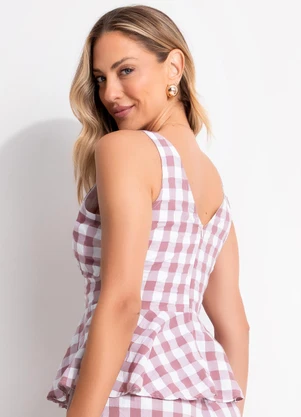 Quintess - Blusa Vichy Rose em Tecido Plano de Poliéster - QUINTESS