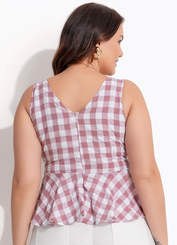 Quintess - Blusa Vichy Rose em Tecido Plano de Poliéster 3