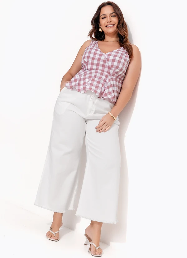 Quintess - Blusa Vichy Rose em Tecido Plano de Poliéster 2