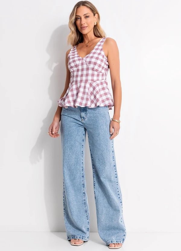 Quintess - Blusa Vichy Rose em Tecido Plano de Poliéster 11