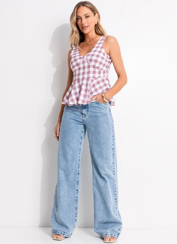 Quintess - Blusa Vichy Rose em Tecido Plano de Poliéster 9