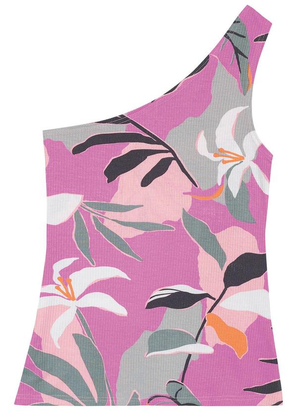 Malwee - Blusa Violeta Floral Assimétrica Canelada