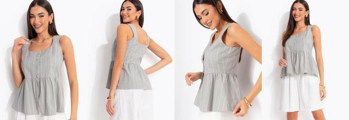 Blusa Xadrez Cinza em Alfaiataria de Algod�o