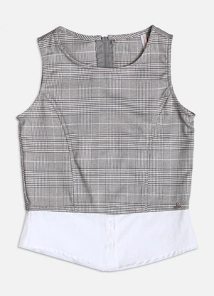 Authoria - Blusa Xadrez com Barra Embutida Cinza - AUTHORIA