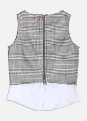 Authoria - Blusa Xadrez com Barra Embutida Cinza - AUTHORIA