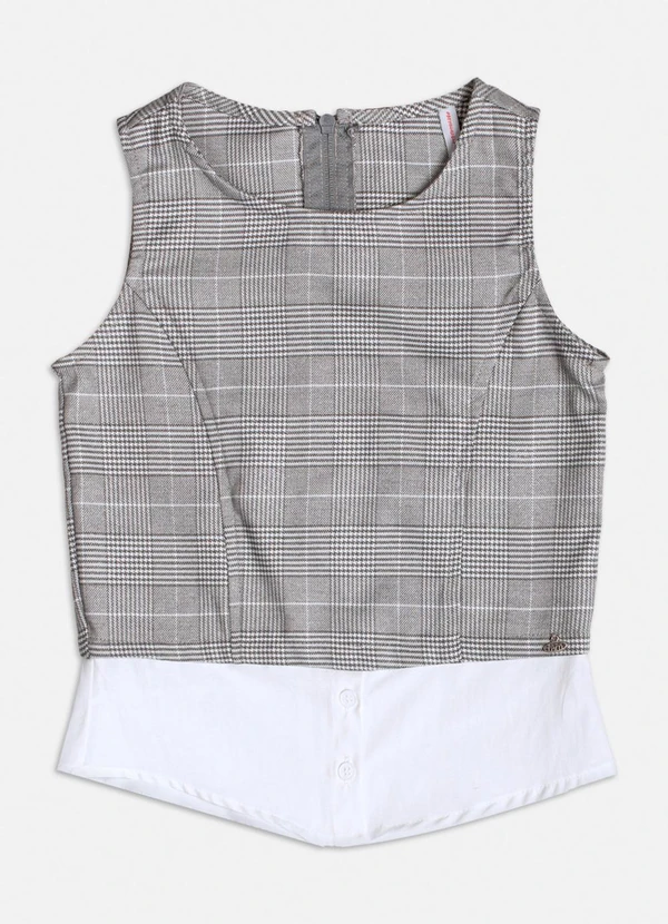 Authoria - Blusa Xadrez com Barra Embutida Cinza