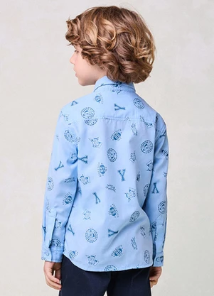 Youccie - Camisa Azul com Estampa de Ícones Azul - YOUCCIE