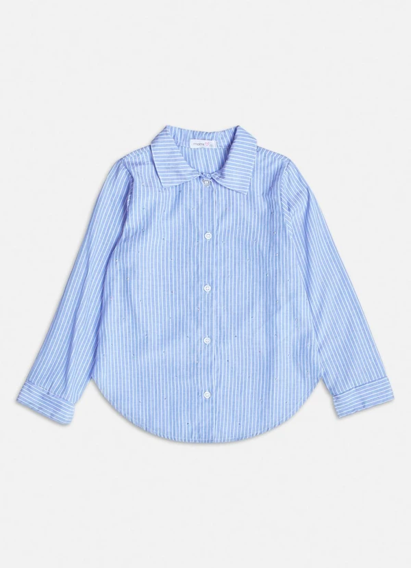 Momi - Camisa Azul Listrada com Strass Azul