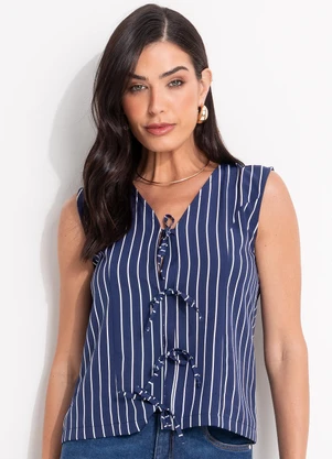 Quintess - BlusaListrado Marinho em Tecido e Poliéster - QUINTESS