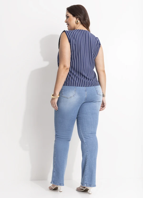 Quintess - BlusaListrado Marinho em Tecido e Poliéster