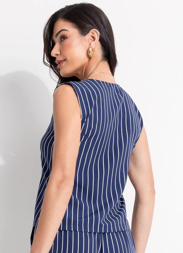 Quintess - BlusaListrado Marinho em Tecido e Poliéster 12