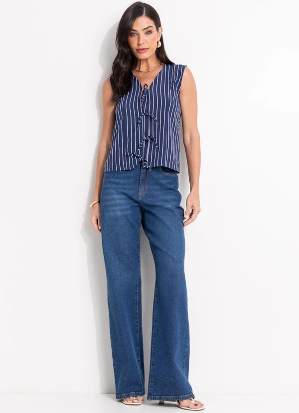 Quintess - BlusaListrado Marinho em Tecido e Poliéster 11