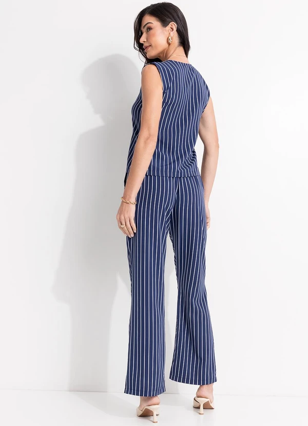 Quintess - BlusaListrado Marinho em Tecido e Poliéster 10