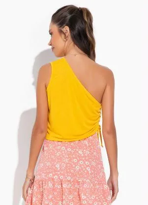 Moda Pop - Cropped Amarela com Ombro Só e Amarração - MODA POP