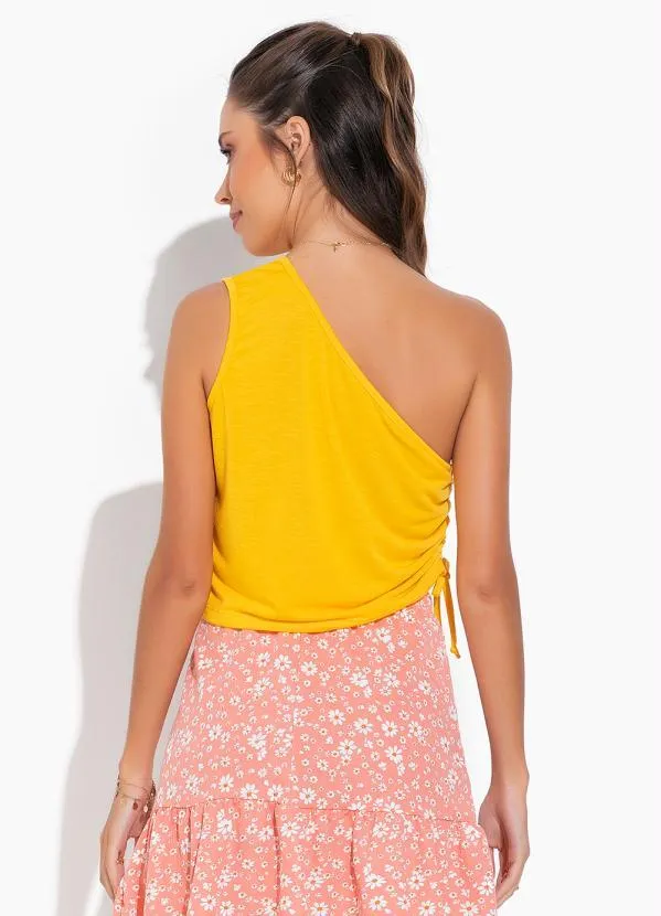 Moda Pop - Cropped Amarela com Ombro Só e Amarração 2