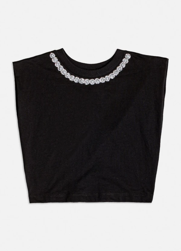 Authoria - Muscle Tee Preta com Pedrarias Preto