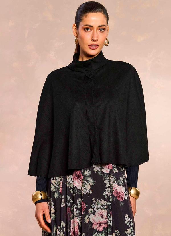 Doce Trama - Pelerine Ethnic Blur em Suede Preto
