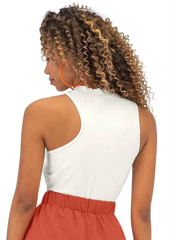 Rovitex - Regata Feminina Assimétrica Canelada Bege 2