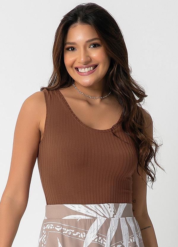 Habana - Regata Feminina Canelada Básica Marrom