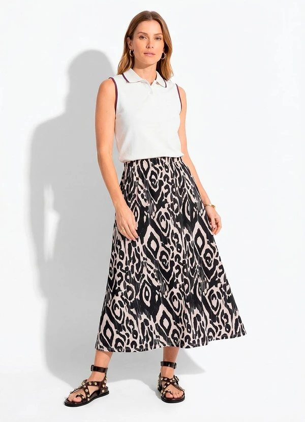 Quintess - Regata Polo Feminina em Malha Piquet Off White com Detalhe Vinho 3