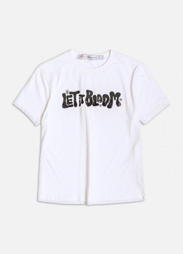 Authoria - T-Shirt Baby Look com Bordado Paetê Branco