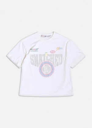 Authoria - T-Shirt Off White Estampada com Pedrarias Branco - AUTHORIA