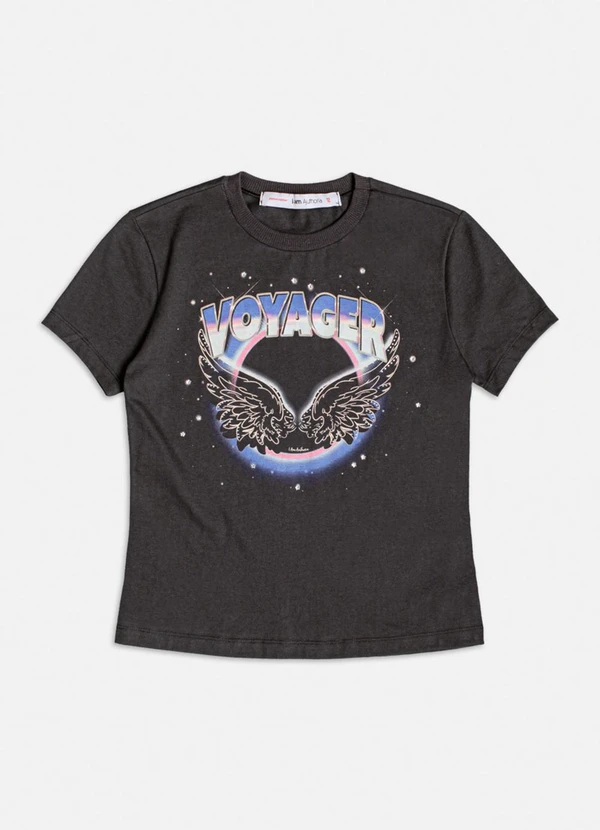 Authoria - T-Shirt Preta Voyager com Strass Preto