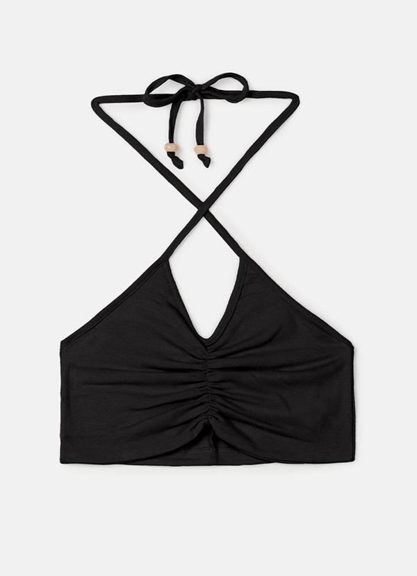 Choyee - Top com Decote Franzido e Alças Cruzadas Preto