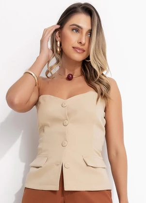 Quintess - Top sem Alça Bege em Alfaiataria - QUINTESS