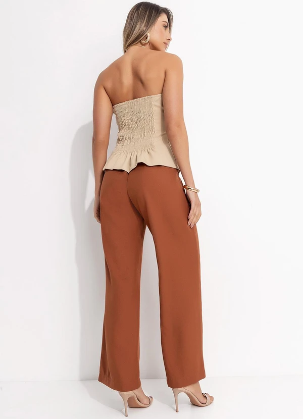 Quintess - Top sem Alça Bege em Alfaiataria 14