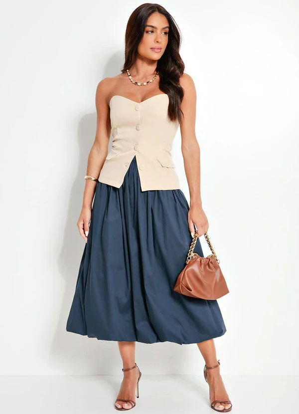 Quintess - Top sem Alça Bege em Alfaiataria 9