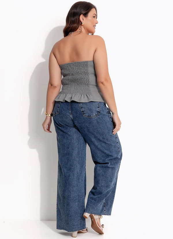 Quintess - Top sem Alça Cinza em Alfaiataria 2