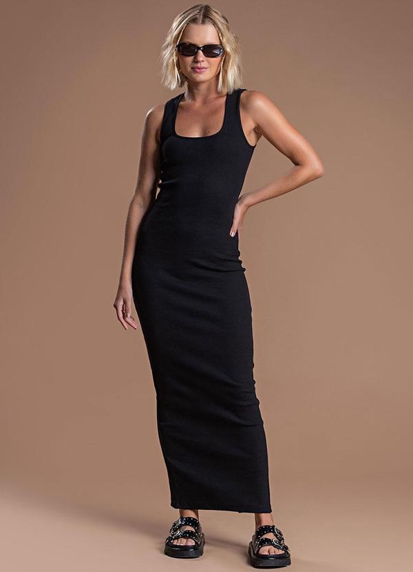 Choyee - Vestido Hipermidi Regata Justo em Ribana Preto
