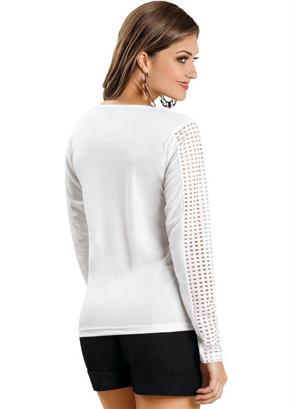 Moda Pop - Blusa Manga Longa Vazada Branca 2