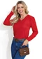 Moda Pop - Blusa Preta Manga Longa com Decote em V - variação: Vermelha