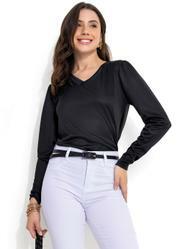 Blusa Preta Manga Longa com Decote em V