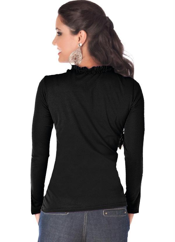 Outlet - Blusa Preta Manga Longa com Detalhe de Babados 2