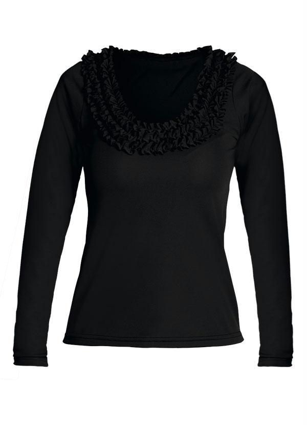 Outlet - Blusa Preta Manga Longa com Detalhe de Babados 9