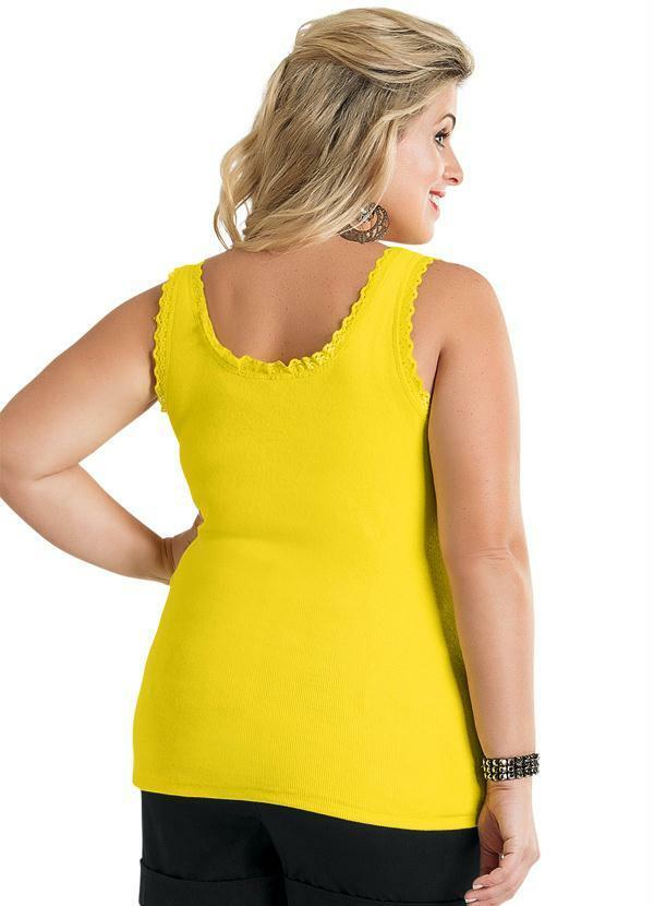 Marguerite - Regata Amarela Detalhe Renda Plus Size 2