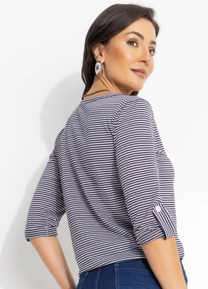 Moda Pop - Blusa Listrada Manga 3/4 - MODA POP