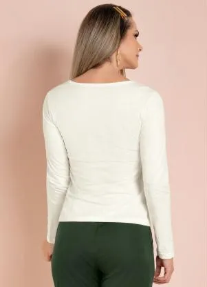 Moda Pop - Blusa Manga Longa Detalhe Amarração Off-White - MODA POP
