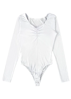 Enfim - Body Canelado com Franzido Branco - ENFIM