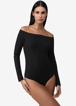 Basicamente - Body Canelado Ombro a Ombro Preto - BASICAMENTE