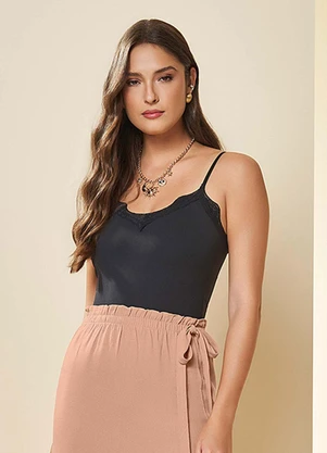 Doce Trama - Body de Alças Finas Boho com Renda Preto - DOCE TRAMA