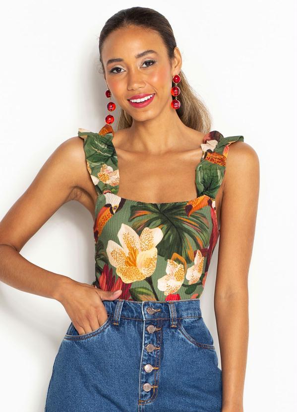 Farm - Body de Malha Canelada Frufru Magia de Tucano Verde