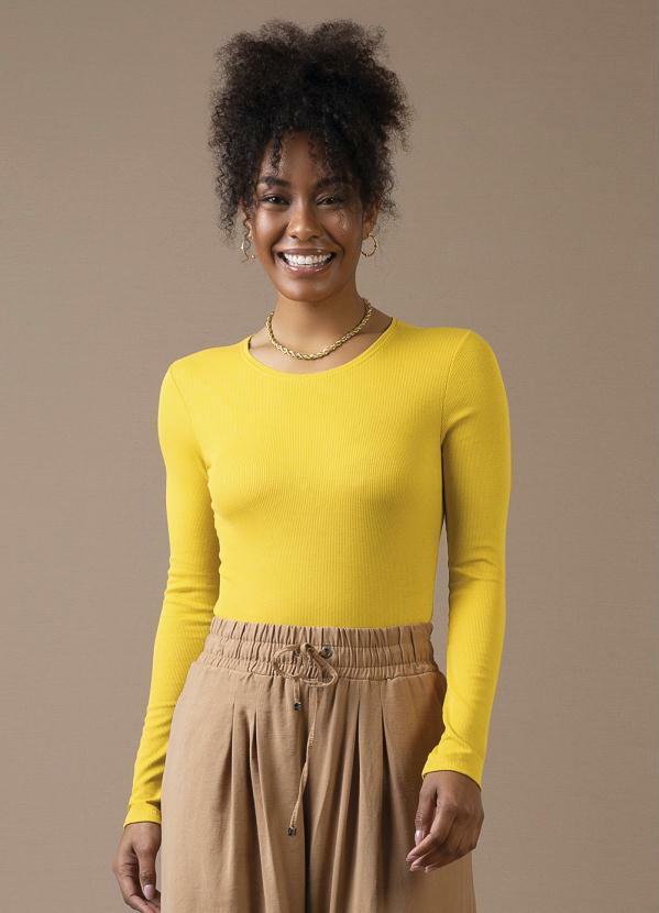 Habana - Body de Manga Longa Básico Amarelo