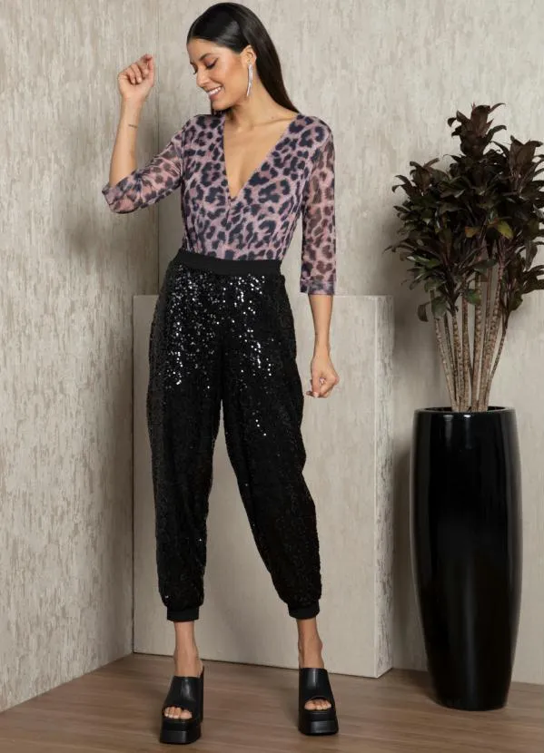 Quintess - Body de Onça em Tule com Decote Profundo 1