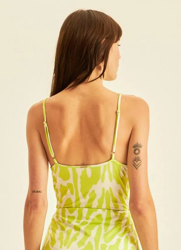 Lança Perfume - Body de Poliamida Assimétrico Estampado Verde 2