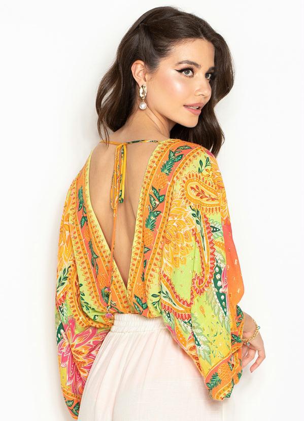 Farm - Body de Viscose com Brilhos Romance de Arara Estampado 2