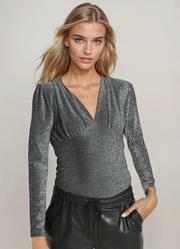 Body Decote V Preto e Prata